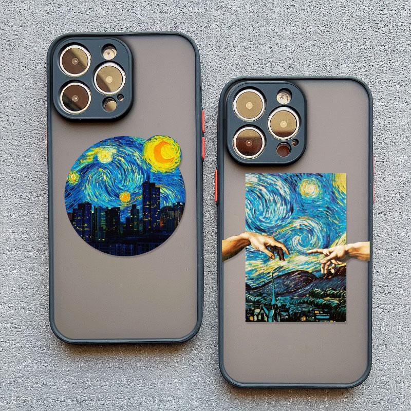 Cartoon Starry Sky Wave Phone Case for iPhone 16 15 14 Pro Max 13 12 11 Pro Max Mini XR XS X 7 8Plus Creative Oil Painting Cover