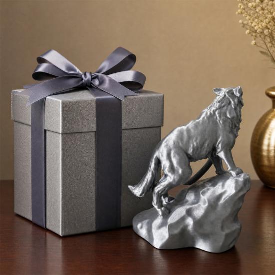 Animal Ornament, Power Symbol Wolf Sculpture, Roaring Wolf Design Mini Desktop Decoration for Home Office Gift