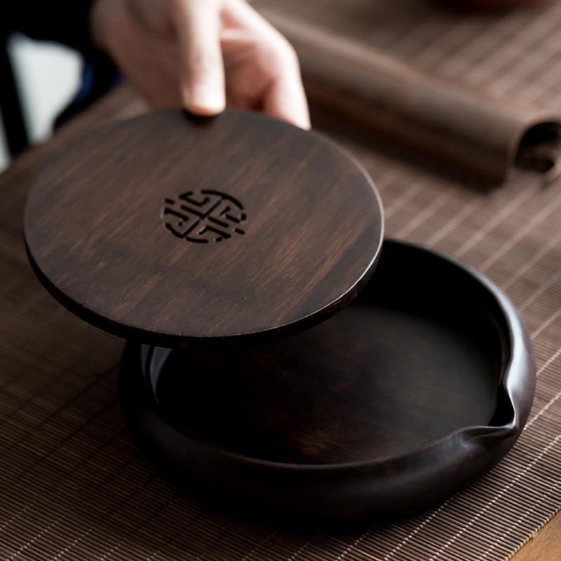 Ebony Solid Wood Tea Ceremony Heat Insulation Tea Trays Creative Handmade Tea Cup Coffee Pot Draining Holders Teahouse Tools