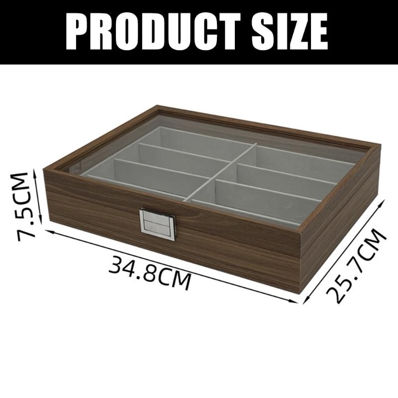 Elegant Wood Sunglasses Organizers With 8 Compartments Clear Cover And Soft Felt Interior For Protective