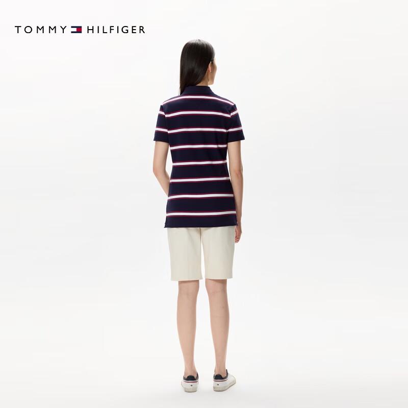 Tommy Hilfiger Women's Striped V-Neck Pique Polo Shirt