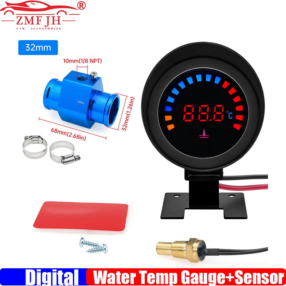 ZMFJH Digital Water Temperature Gauge with Flashing Alarm Water Temp Meter Sensor Adaptor Joint Pipe Sensor Radiator 26-40MM