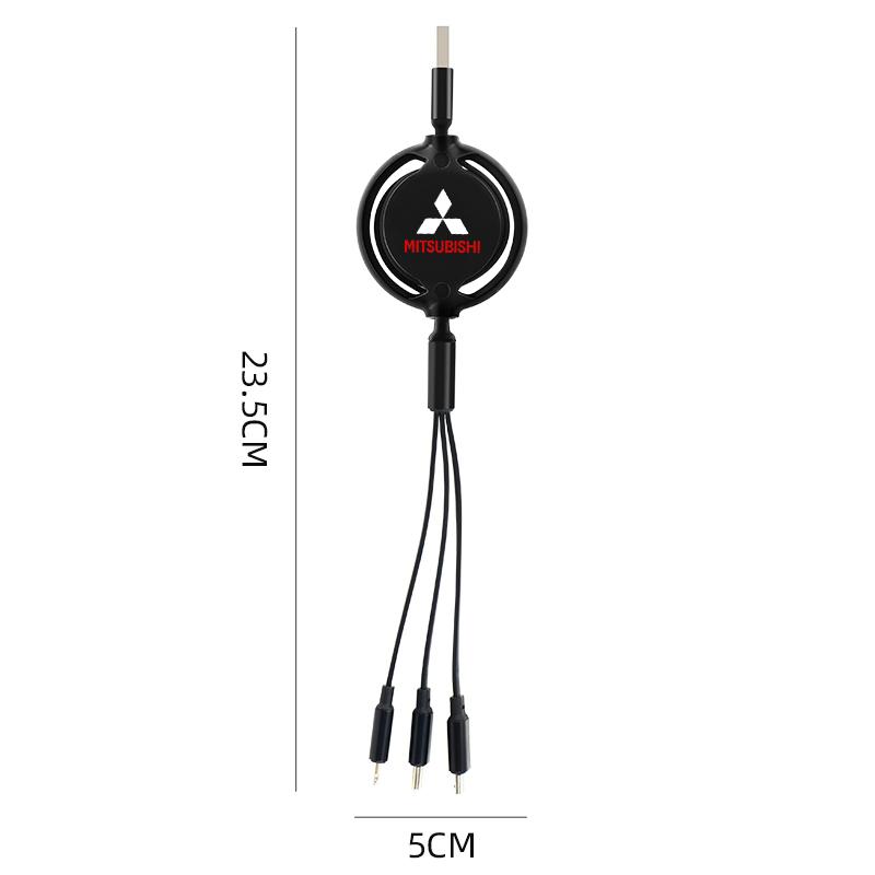 Car 3 in 1 USB Cable Type C Micro USB Fast Charging Cable For Mitsubishi Pajero Sport Outlander ASX Lancer