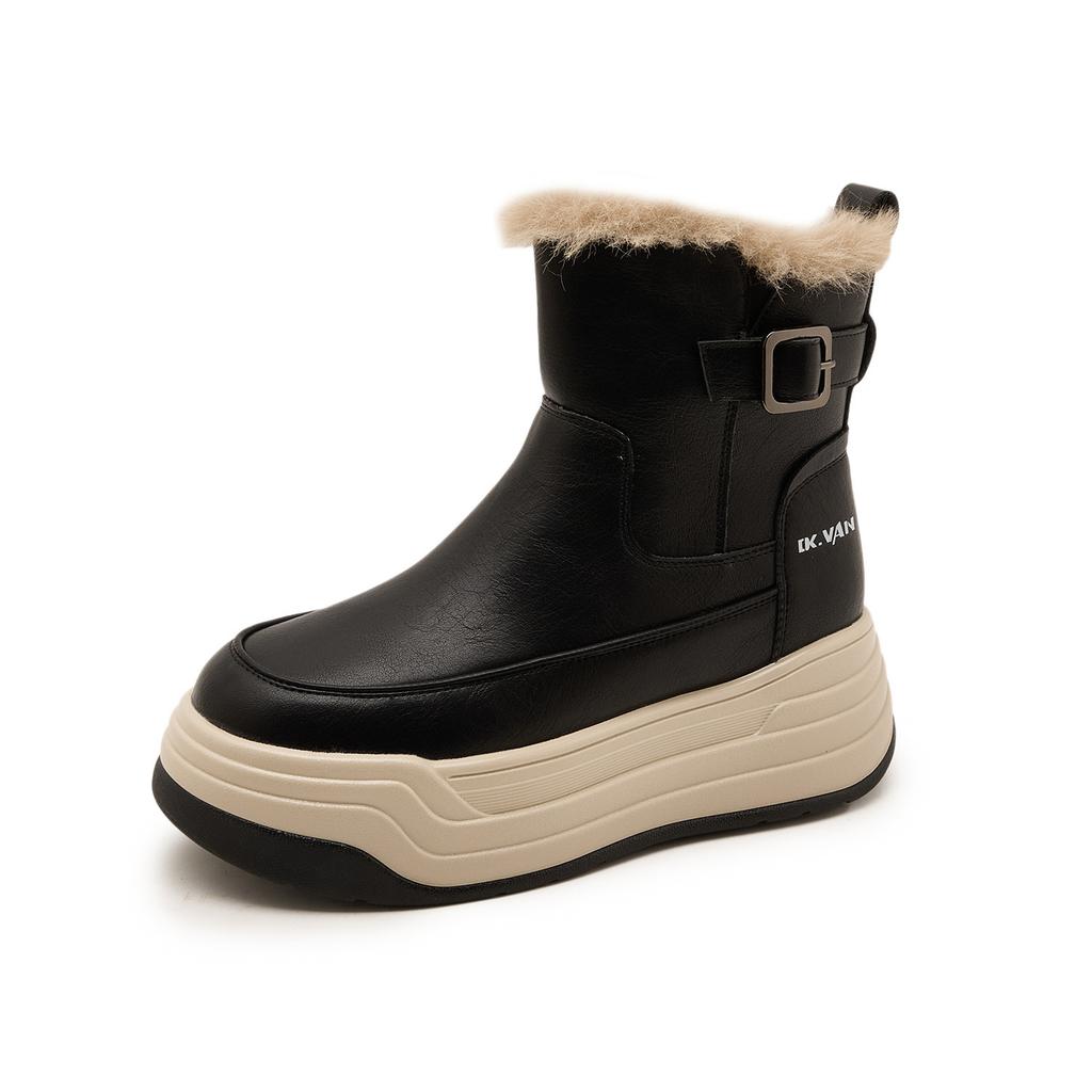 Leder-Plateau-Martinsstiefel Damen Herbst und Winter Neu Kleines Samt Britischer Retro Kurze Stiefel