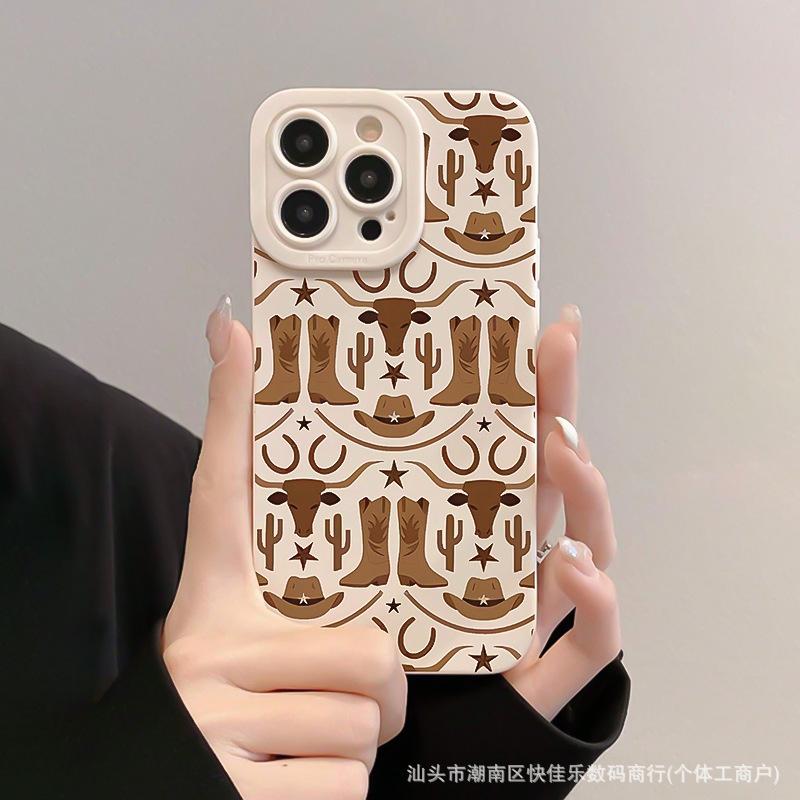Western denim pattern Apple iPhone 11/12/13/14/15/16 Pro Max full-coverage TPU phone case 17