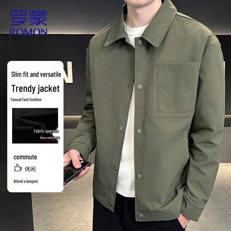 

ROMON Men s Autumn Casual Solid Shirt-Collar Jacket 3XL