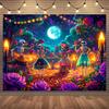 Day of the Dead celebration banner - Vibrant skull photography fabric in Mexican clothing - Polyester material