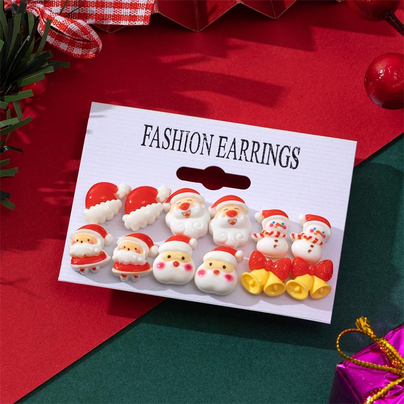 Cute Santa Claus Snowman Stud Earrings for Women Simple Resin Christmas Tree Elk Wreath Earrings Charm Party Jewelry Gifts