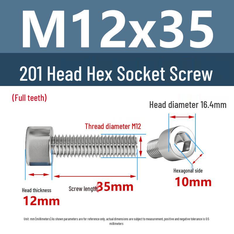 Yigu 201 Stainless Steel Cup Head Hexagon Screws and Bolts - M3, M4, M5, M6