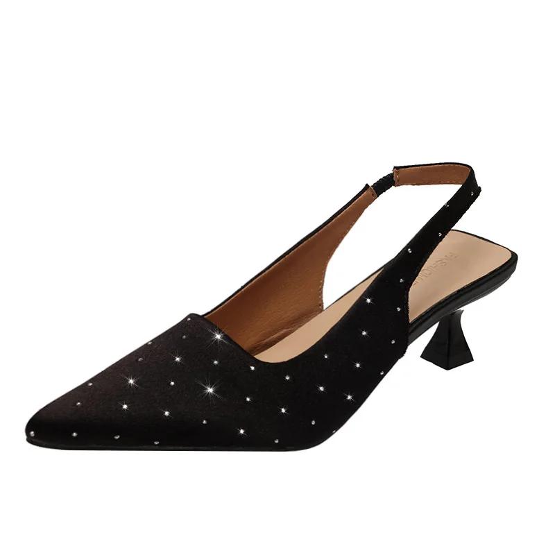 2025 New Style Sea Salt Pointed High Heels Sandals for Women Back Hollow Half Headed Single Shoes Fashion Versatile Casual Shoes