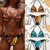 Damen Dreieck Bikini Set mit Monarchfalter-Print, Binde-Seiten Badebekleidung