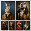 Retro Animal Gentleman Portrait Medieval Times Posters and Prints Canvas Painting Wall Art Picture Living Room Home Decor Gifts