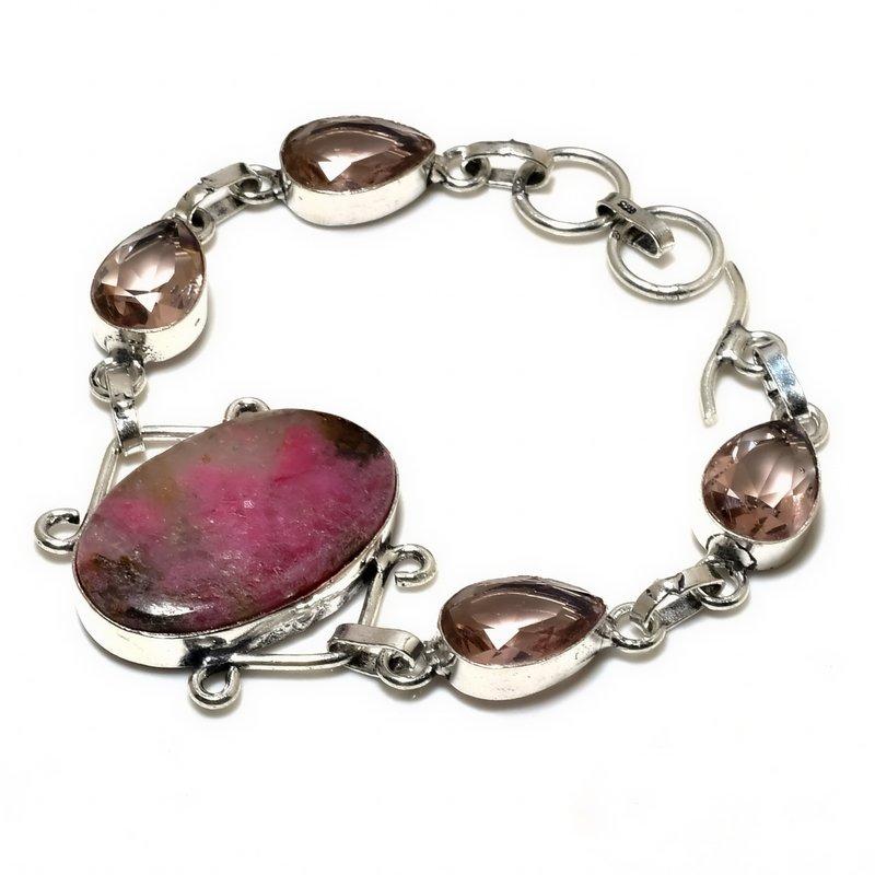 

Ювелирный браслет родонит морганит 925 с серебряным покрытием 6–8 дюймов