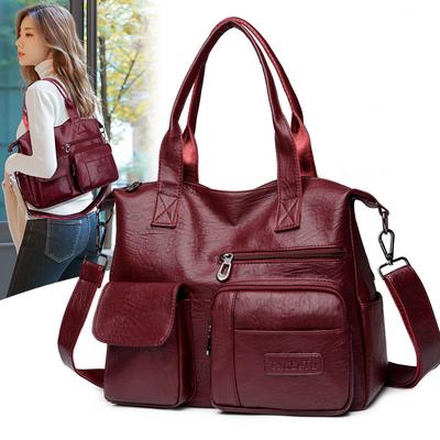 Grands sacs à bandoulière en cuir PU pour femmes, Style décontracté Vintage, couleur unie, fourre-tout de luxe, sac à main tendance Simple, sacoche
