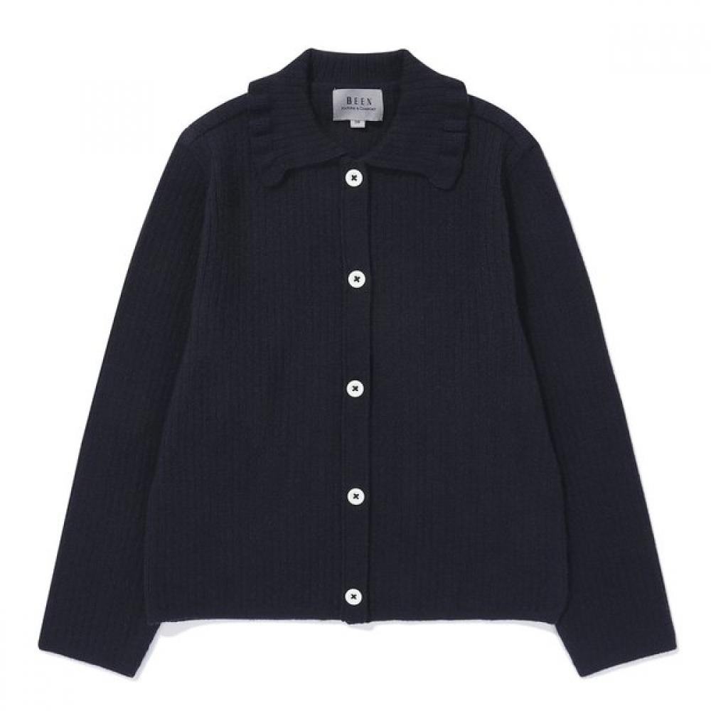 The Coffee Bean   Tea Leaf Navy Ribbed Collar Knit Cardigan Ba14ck01nv