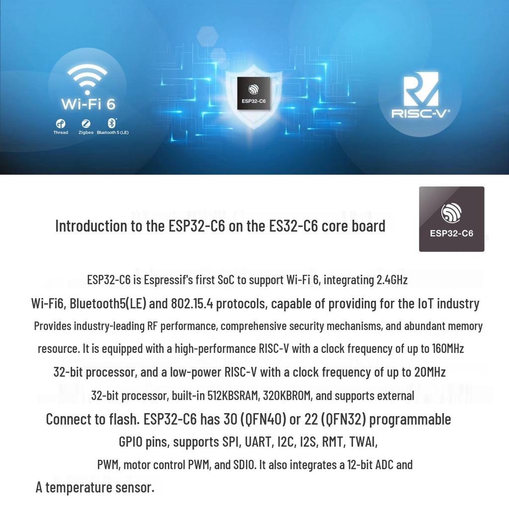 ESP32-C6-DevKitC-1 Core Board: WiFi 6, BLE, Zigbee