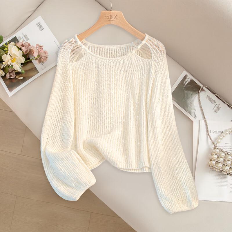 

Женский свитер свободного кроя с круглым вырезом и отделкой пайетками One Size