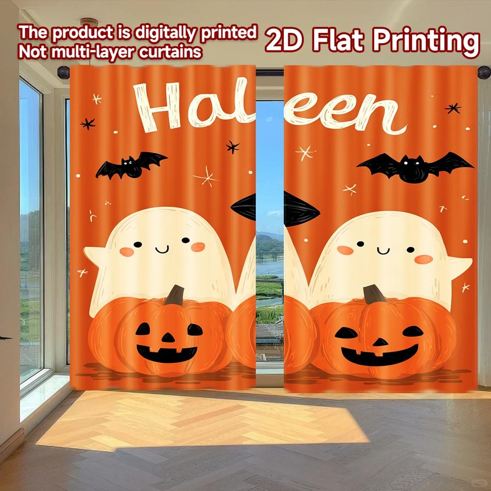 

Flat Printing Curtains Without Rod Halloween Ghosts Pumpkins Ramadan Festival Polyester Easy Curtain Set Of 2 Minimalist Made Washable W100*H70(CM)-Hooks&1PCS