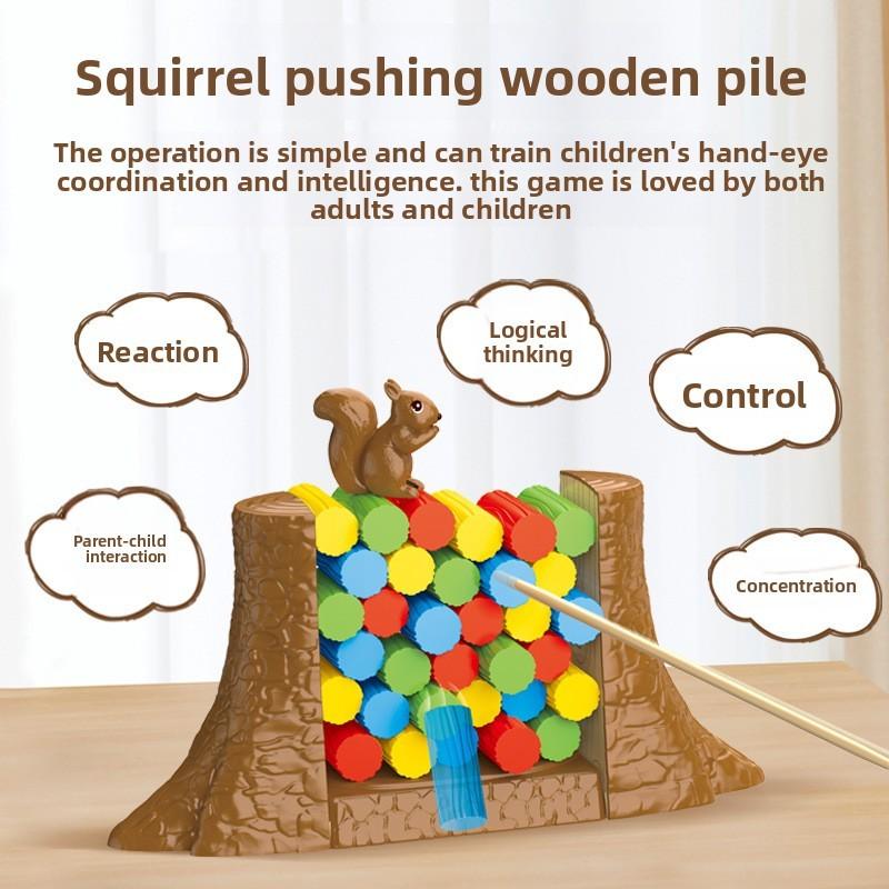 Childrens Squirrel Push Wooden Stacking Game With Interactive Thinking For Parent Child Play