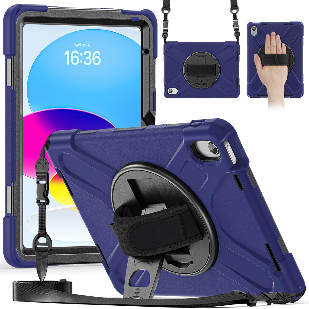 4 in 1 Detachable Mech-style Drop-resistant Wrist Strap Stand Case for IPad A16 11th 10th with Long Rope Soft Silicone Cover
