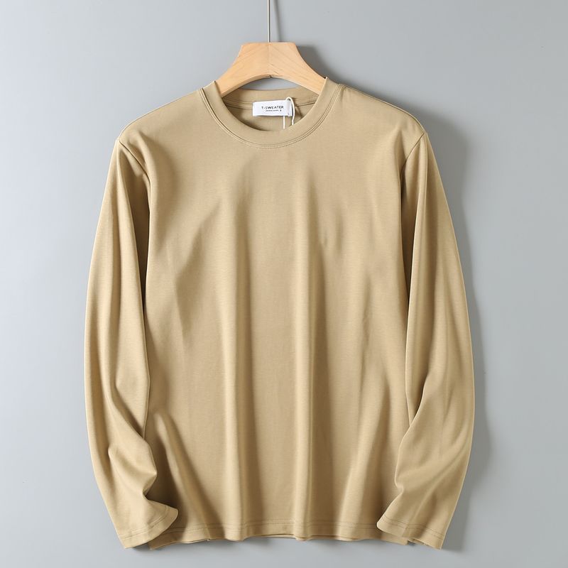 270g Double-Sided Soft Cotton Round-Neck Men's Spring and Autumn Long-Sleeve T-Shirt, Export Basic Style, Solid Color Casual Base Shirt