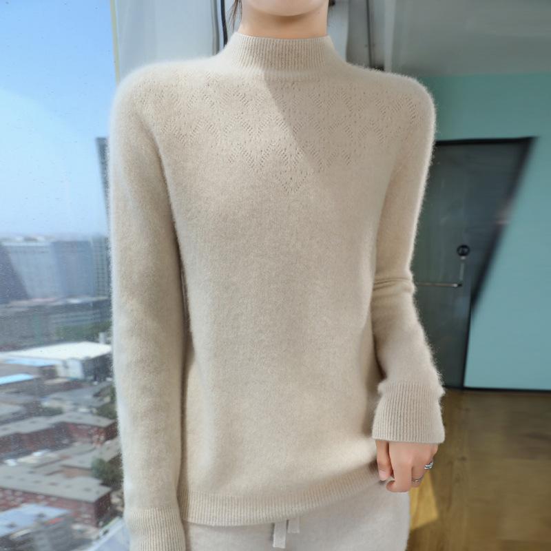 DAFIFY Women's Fashion Casual Fall Winter Solid Color Print Long Sleeve Half Turtleneck Sweaters