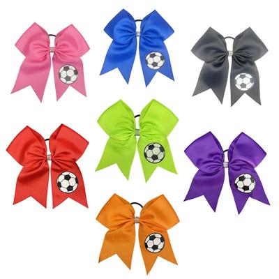 8" Football Pattern Ribbed Swallowtail Bow Hair Tie - Cheerleading Accessory.