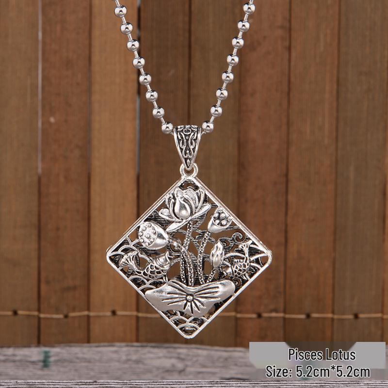 

Східний Етнічний Довгий Намисто - Ретро Підвіска Замок Довголіття та Ланцюжок з Круглих Намистин для Чоловіків та Жінок