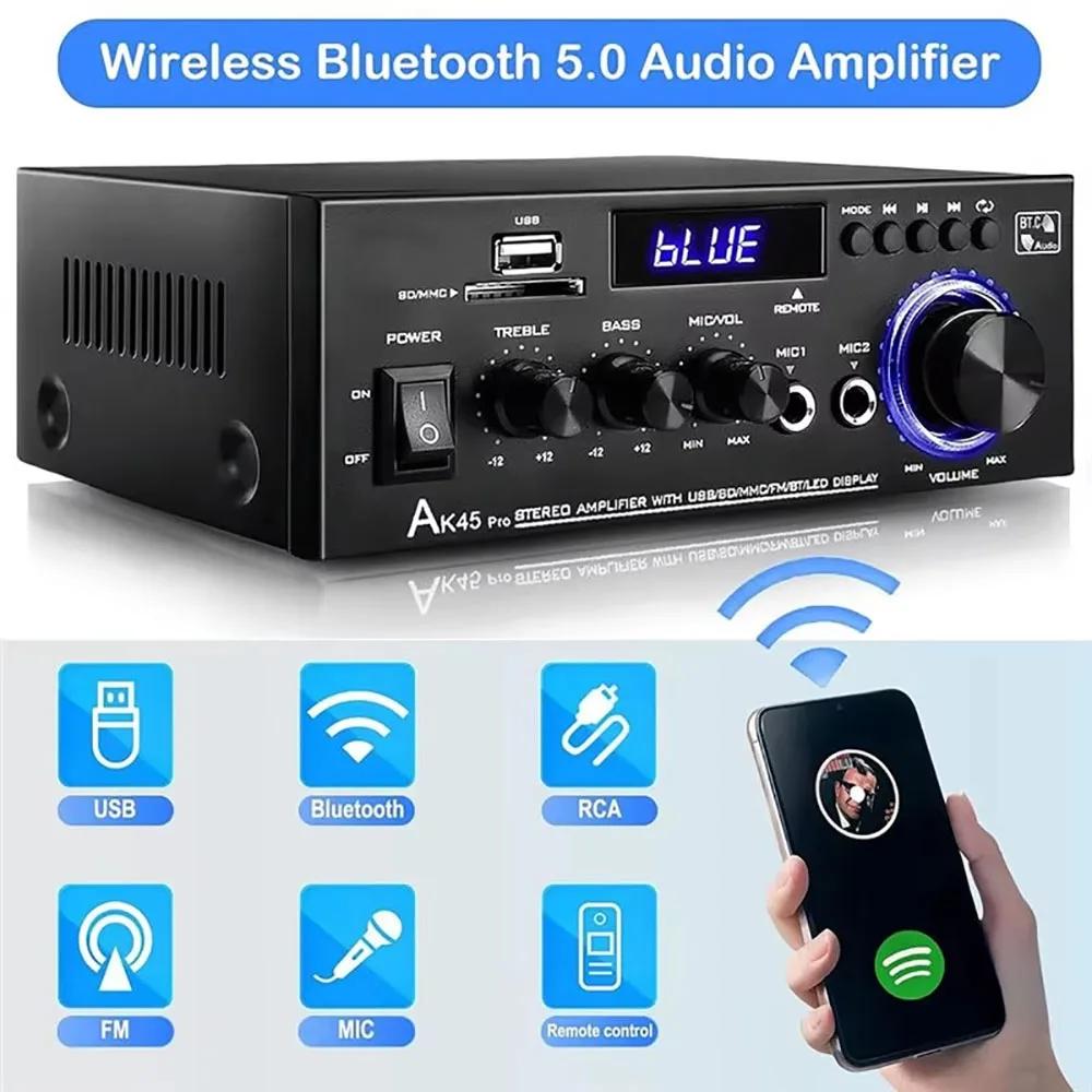 AK45 Bluetooth Audio Amplifier HiFi Digital Amplifier MP3 Player Channel 2.0 80W Power AMP Stereo For Home Car Karaoke