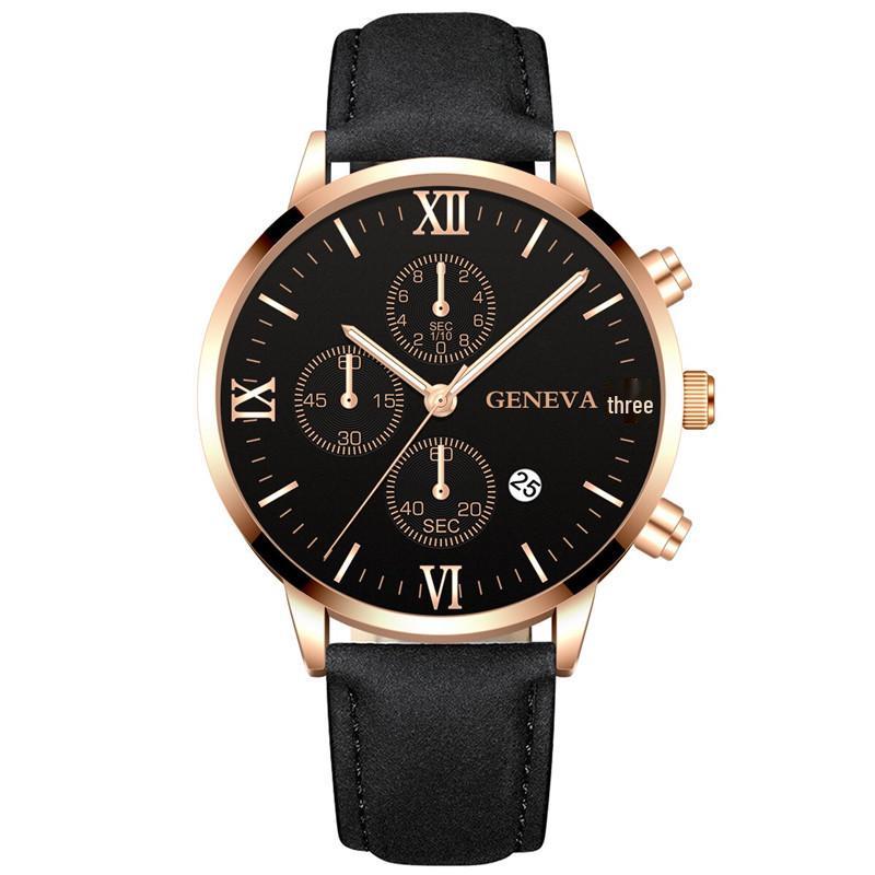 High-demand Men’s Geneva Quartz Watch – New Business & Casual Style with Calendar and Leather Strap.