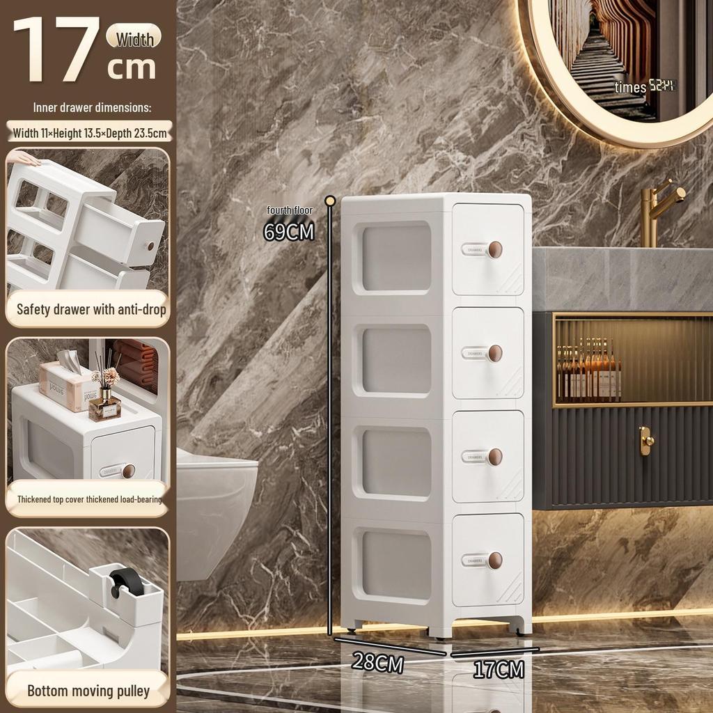 17CM Narrow Bathroom Storage Cabinet: Multi-Layer Drawer-Type Plastic Shelf