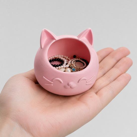 3D Printed Cat Head Pen Holder, Cute Desktop Storage Container, Wide Mouth Sundries Container for Keys Pens Makeup Brush Bracelets Rings