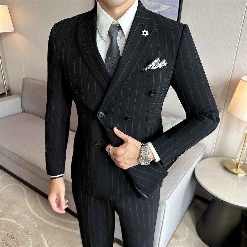 Men`s Trendy Striped Slim Fit Double-Breasted