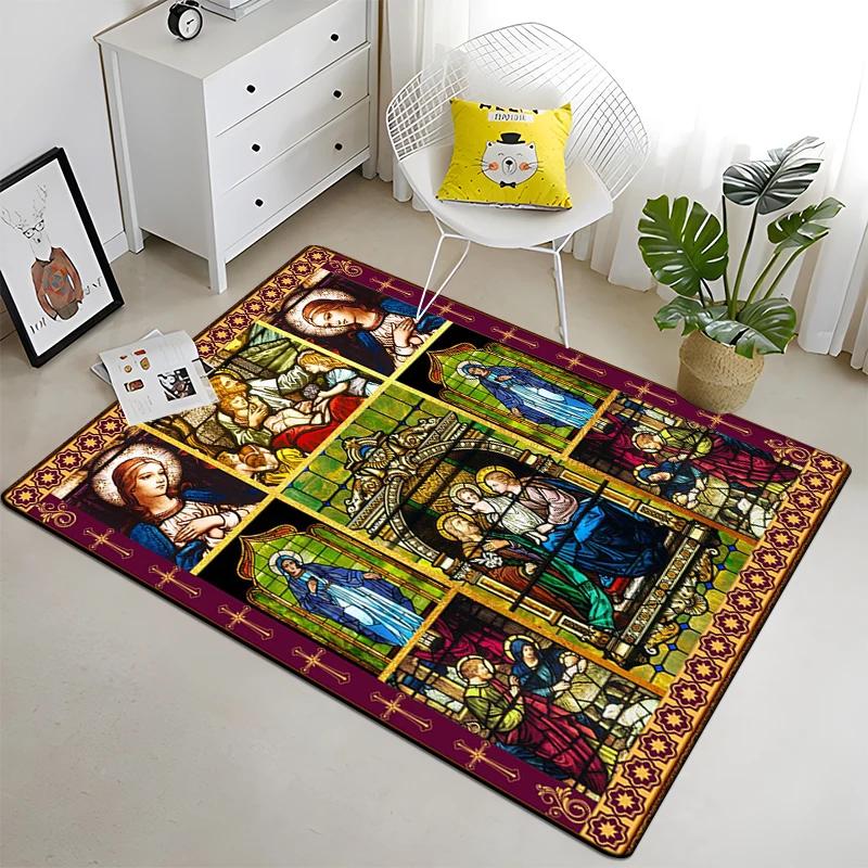 Jesus Virgin Maria Believer Pray Mat Believer Carpet for Living Room Rugs Bedroom Decorative Mat Anti-Slip Yoga Mats Area Rug