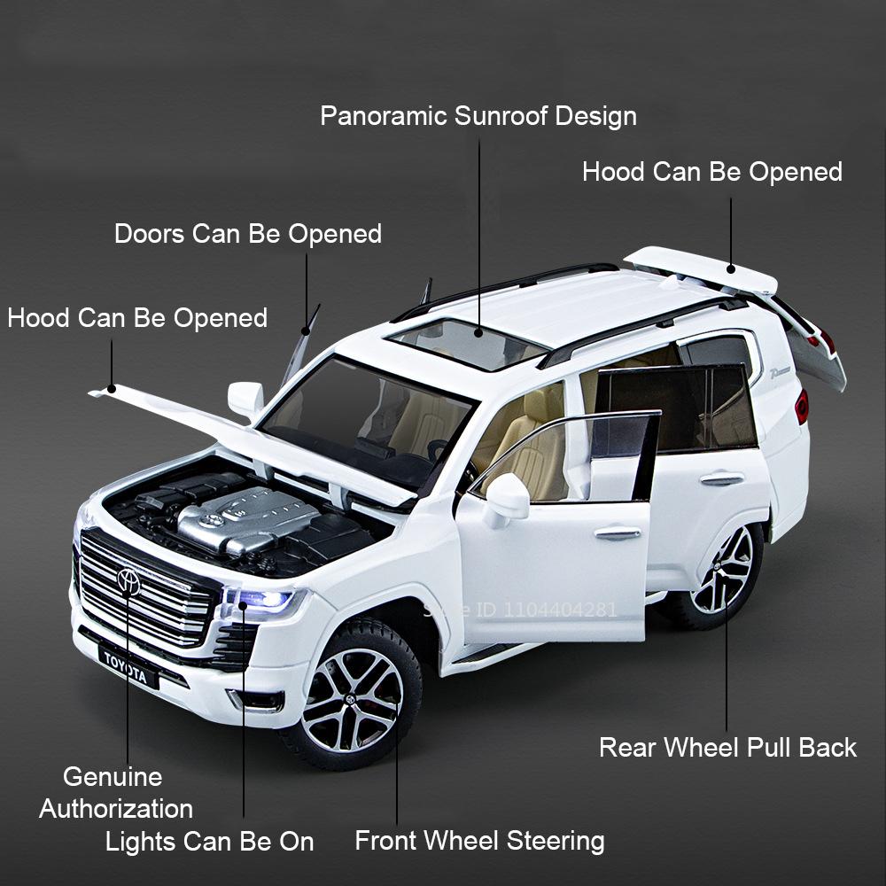 1:24 Land Cruiser Rav4 Modellspielzeug Legierung Diecast Auto Sound Licht Rückzug Türen geöffnet Gummireifen Miniaturautos Sammeln Geschenke