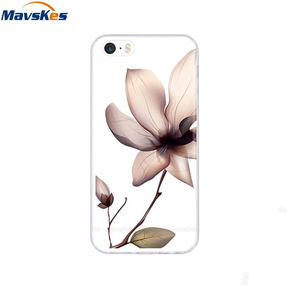 For iPhone 5s SE 5 Case Cover Silicone Soft TPU Cover Print Flower Cute Animal Phone Case For iPhone 6s 6 7 8 Fundas Clear Cases