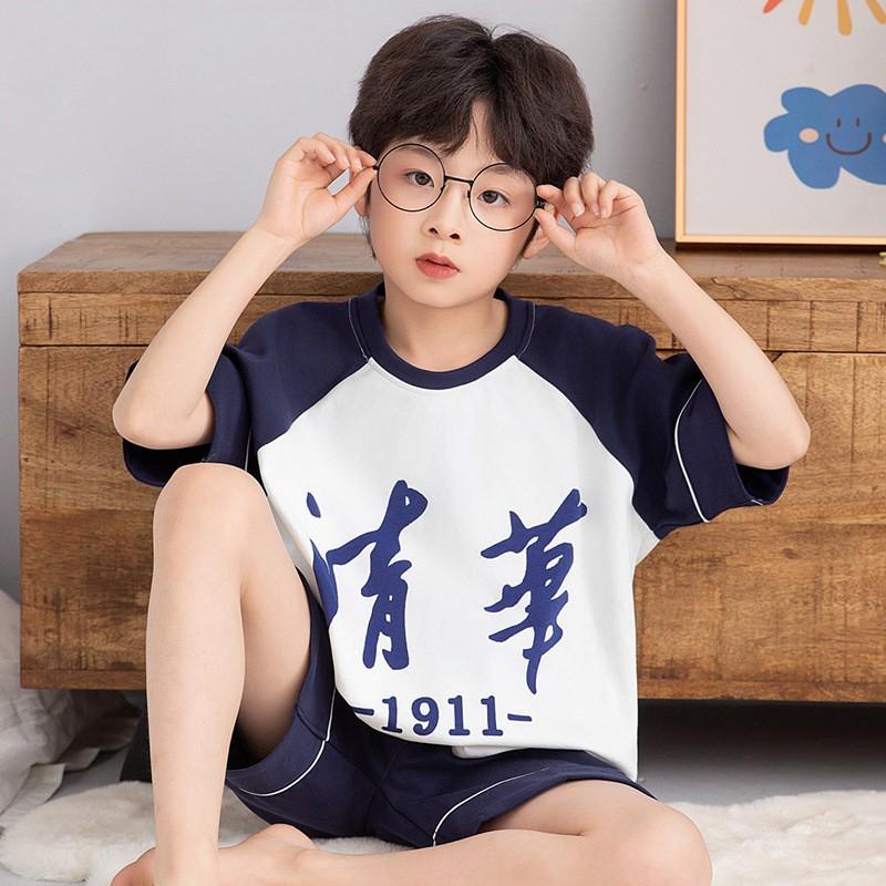 Boys Cotton Short Sleeve Pajama Set Lightweight Sleepwear Kids Teens Home Outfit