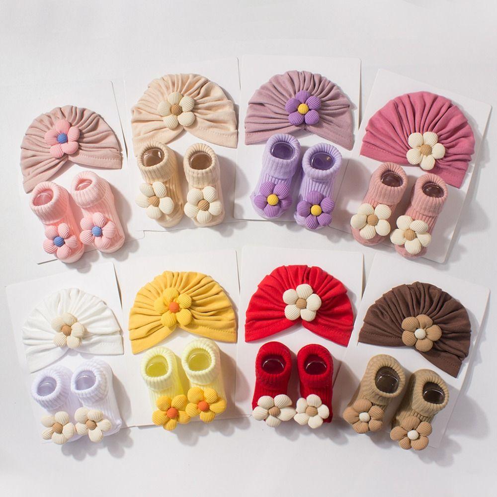 Comfortable Newborn Hat with Socks Sweet Big Flower Toddler Kids Turban  Photo Props