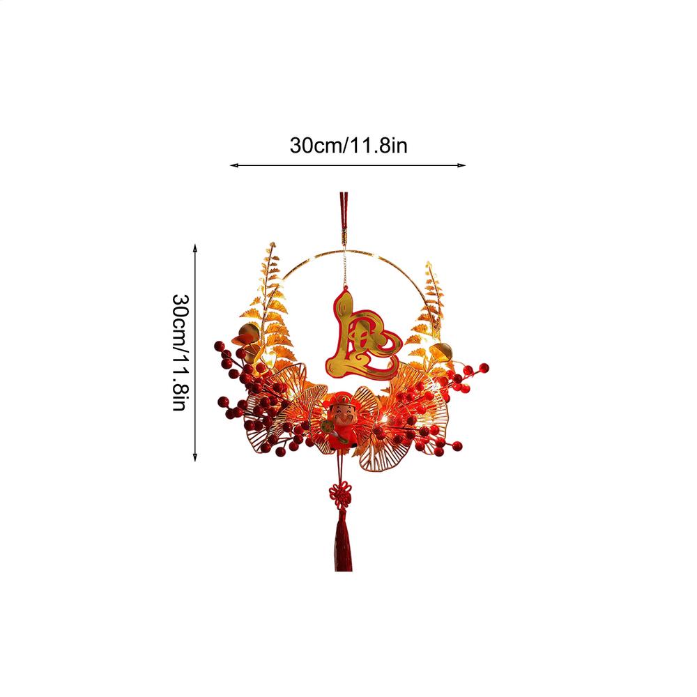 Vietnamese Lunar New Year Wreath Glowing Spring Festival Ornaments Luminous Iron Art New Year Fu Character Front Door Wreath