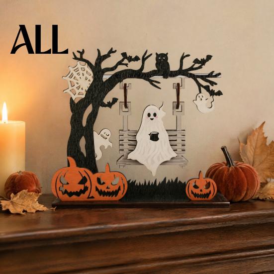 Laser-Cut Wood Crafts Funny Halloween Desktop Swing Decor, Spooky Home Decor for Living Room Small Festive Tabletop Tabletop, Gothic Fall Themed
