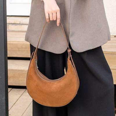 Bolso de Mujer Nuevo de Cuero Genuino Otoño Bolso de Media Luna de Piel de Vaca Mate Diseño de Nicho Bolso de Mano de Hombro Cruzado