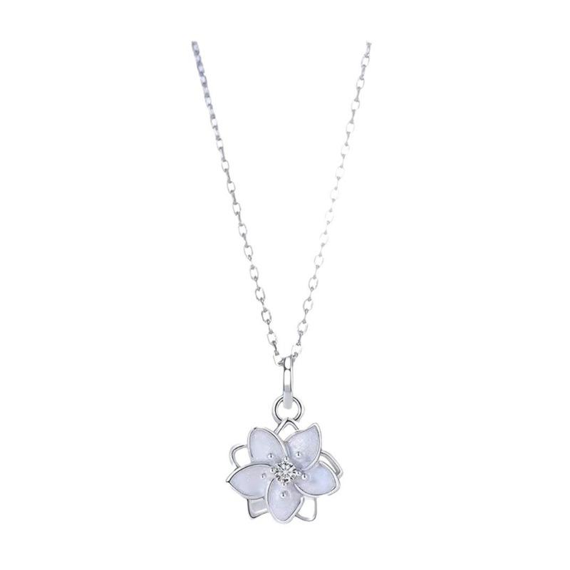 Women Minimalist Fashion Rotatable Jasmine Pendant Hollow Clavicle Chain Necklace
