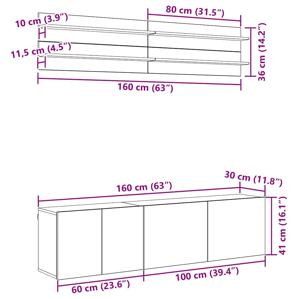 TV Units 6 pcs Black Oak Effect Wood Based Material