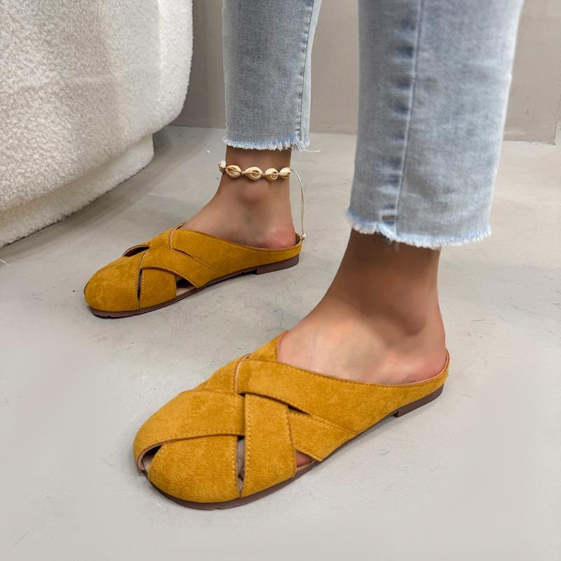Fashion Size 43 Low Heels Indoor/outdoor Slippers Summer Round Head Broadband Crossover Design Comfor Walking Mules Shoes