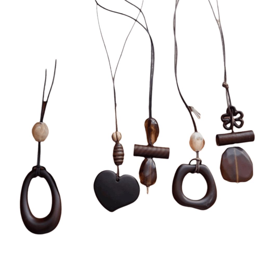 Hollow Heart Geometric Pendant Necklace Adjustable Rope Long Chain Resin Necklace Vintage