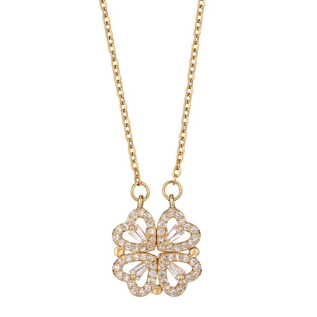 Two-wearing Heart-to-heart Four-leaf Clover Pendant Necklace Female Opening and Closing Folding Creative Clavicle Chain