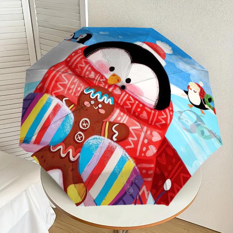 

1pc Penguin Holding Gingerbread Man Umbrella with Plastic Handle,Suitable for All Seasons Home Travel Outdoor UmbrellaDD483
