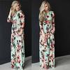 Elegant Summer Floral Print Long Sleeve Dress For Women In White Pink Green And Navy Blue