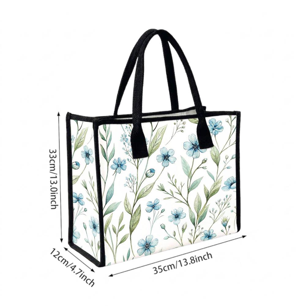 Elegant Blue Floral Tote Bag for Women Daily Commute Shopping Portable Lightweight Shoulder Handbag Stylish Casual Purse for Outdoor Travel Work