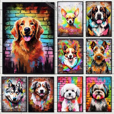 Colorful Graffiti Dog Art Posters Prints On Canvas Cute Animal Pets Street Pop Wall Art Canvas Paintings Pictures for Home Decor